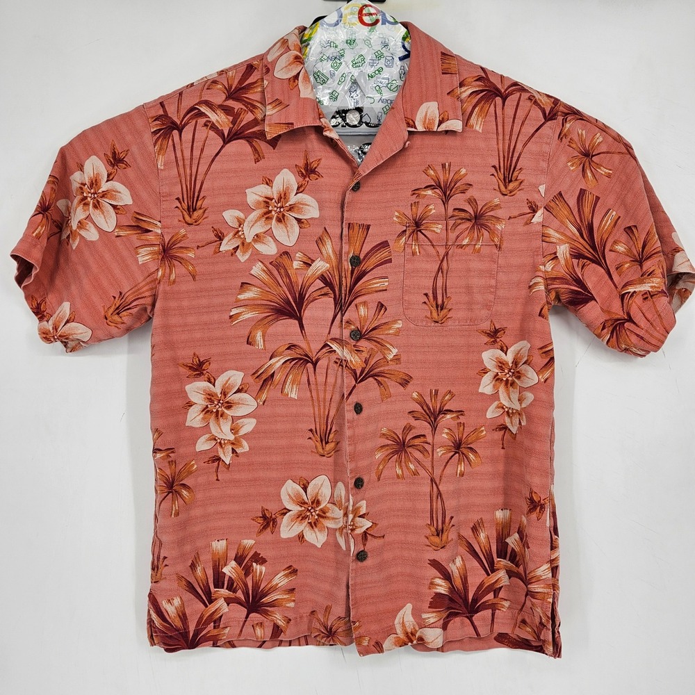 Tommy Bahama Shirt Mens Medium Silk Floral Hawaiian Button Up Camp Short Sleeve